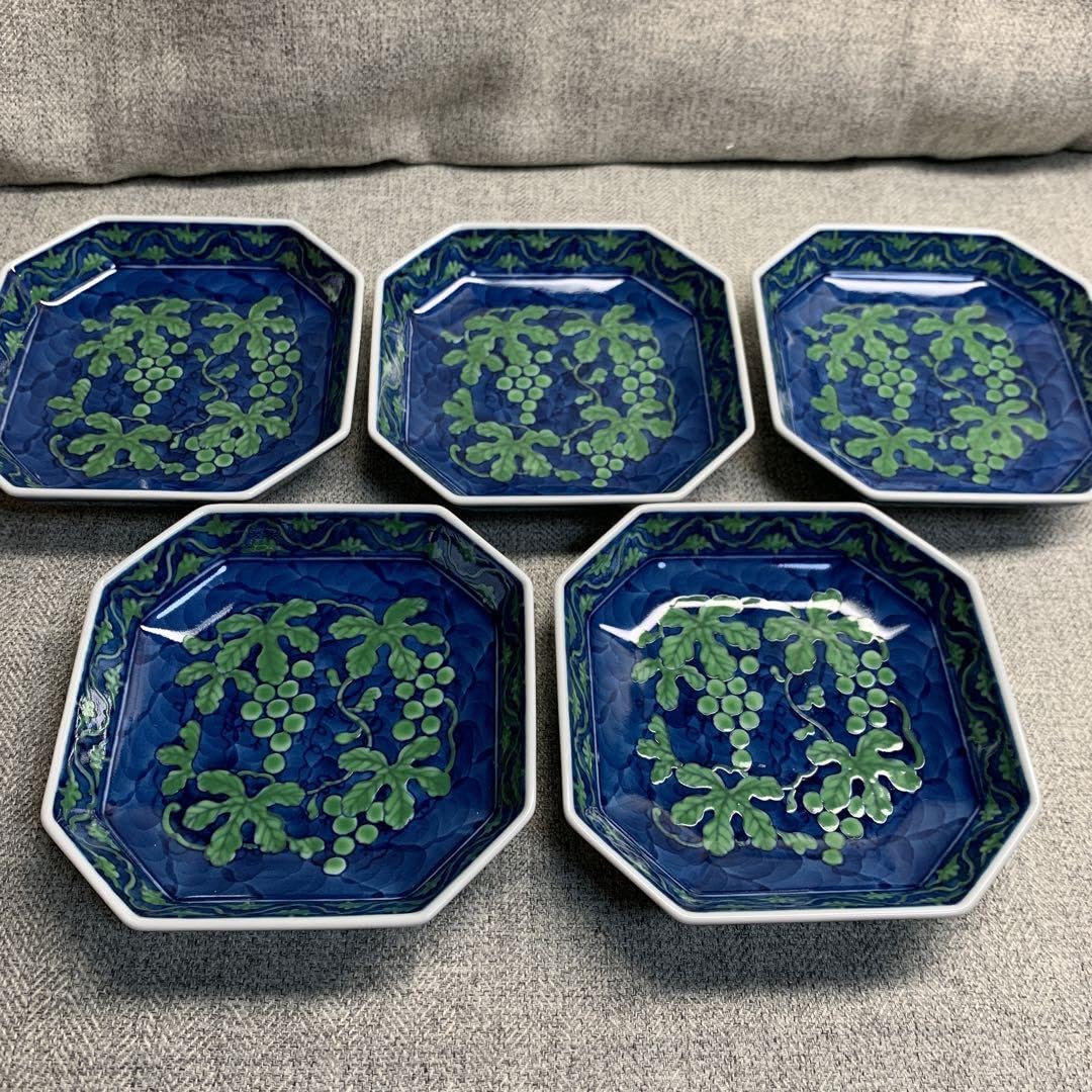 Amazon.co.jp: 源右衛門 緑彩葡萄絵 銘々方皿 銘々皿 小皿 角皿 方皿